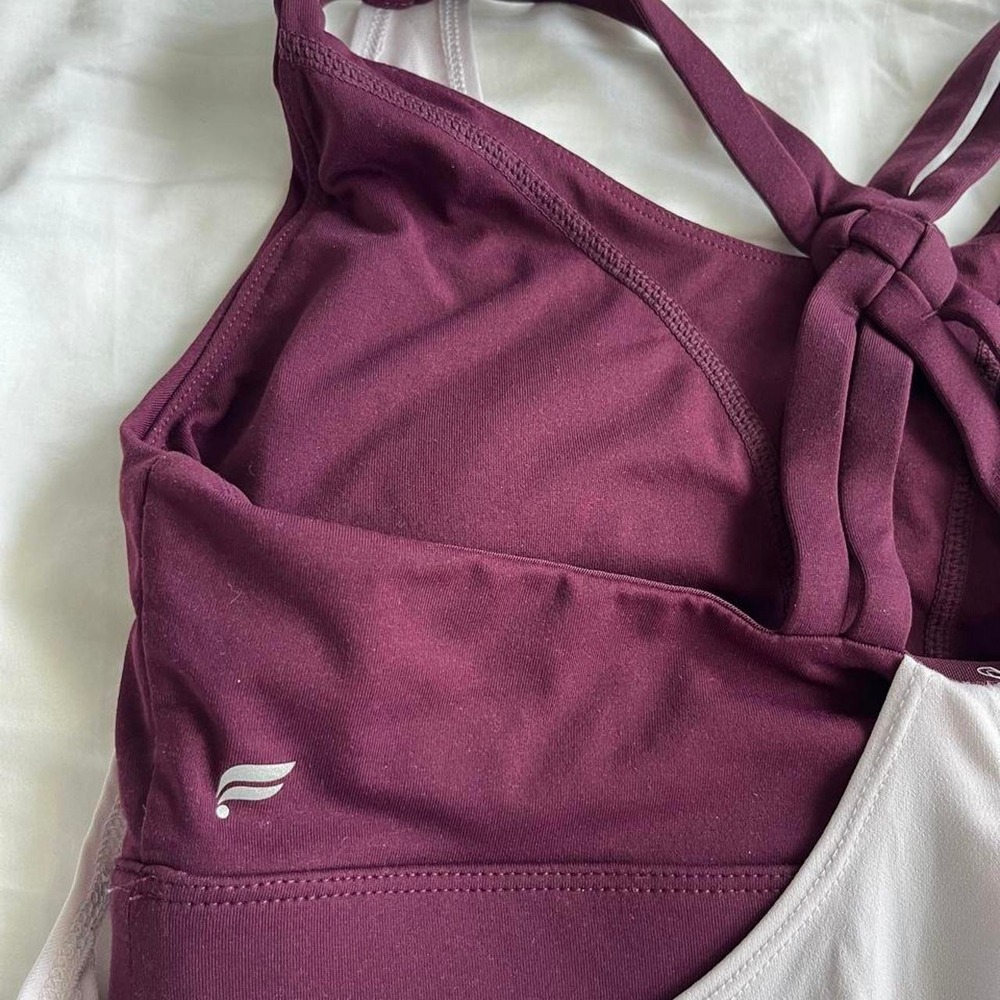 Fabletics White & Burgundy Strappy Athletic Tank Top - Picture 3 of 4